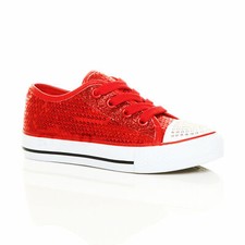 GIRLS DIAMANTE CANVAS SHOES CHILDRENS CASUAL PUMPS PLIMSOLLS SNEAKERS TRAINERS
