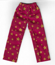 Homemade Doll Clothes-Red With Gold Star Print Elastic Waist Pants Ken Doll PP