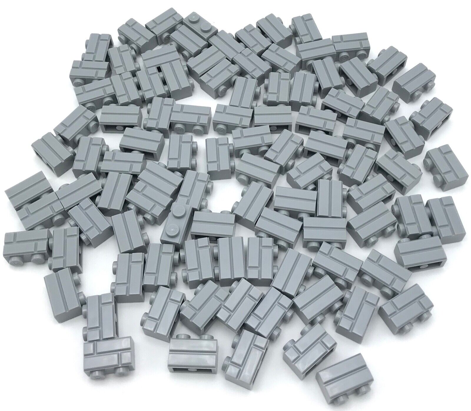 Lego 100 New Light Bluish Gray Bricks Modified 1 x 2 with Masonry Profile Pieces