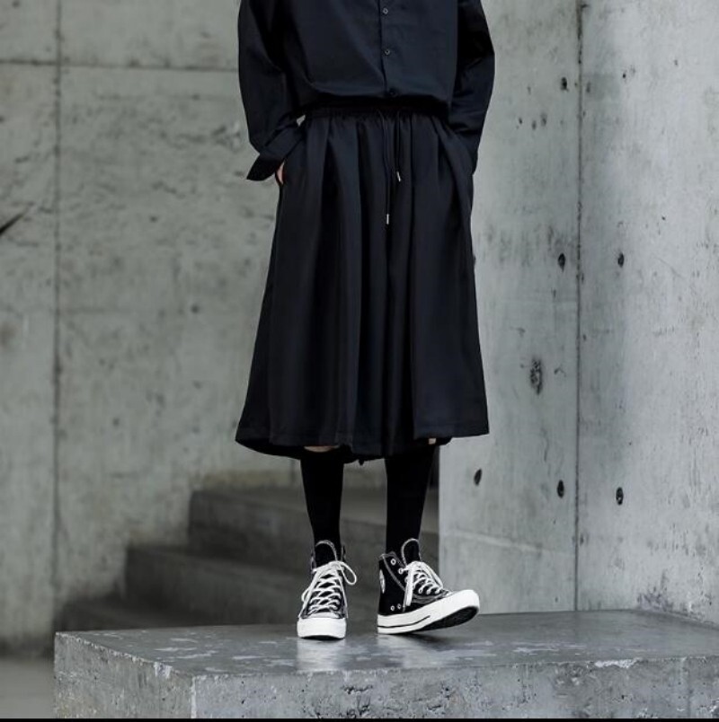 Mens Wide Leg Pants Casual Trousers Skirt Pants Fashion