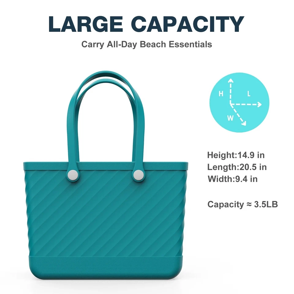 Waterproof Rubber Beach Tote Bag Travel Sandproof Leakproof with Zipper Pocket - Image 4 of 4