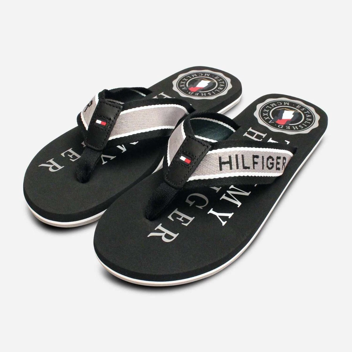 Tommy Designer Black Grey Flip Flop | eBay