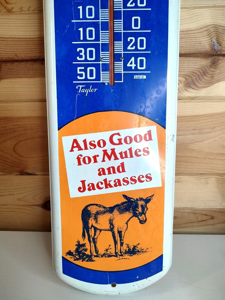 Dr Barkers Horse Liniment 39" Advertising Sign w/ Thermometer Vintage