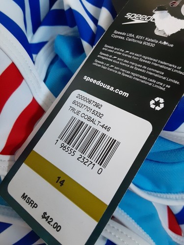 Speedo Girls Size 14 Swimsuit One Piece Thin Straps True Cobalt Blue Stripe New - Picture 4 of 4