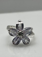 G - Purple Cz Flower 5 Petal Sterling Silver Ring Sz 8