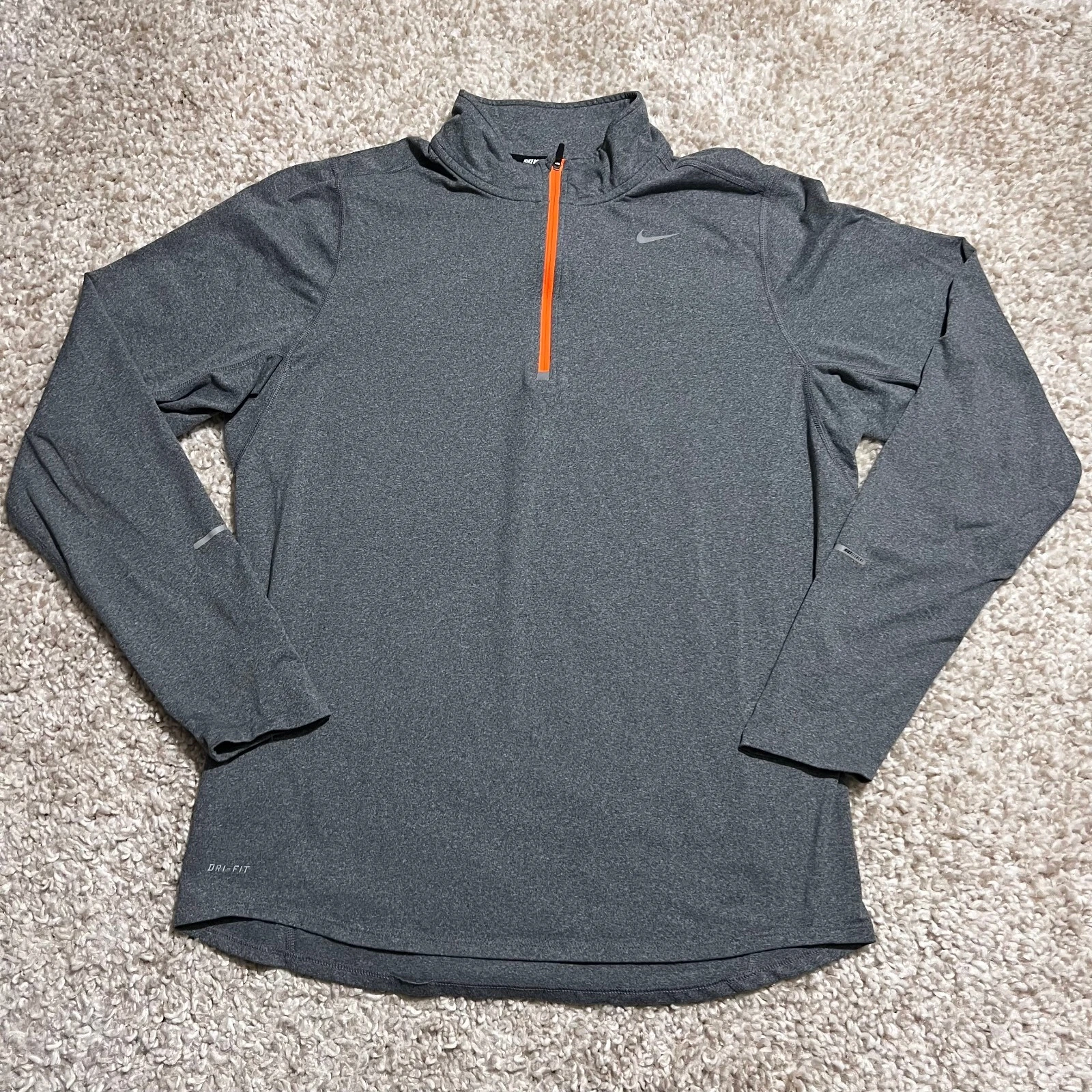 Nike Shirt Men Medium Gray 1/4 Zip Running Elite Long Sleeve Gym Workout Active