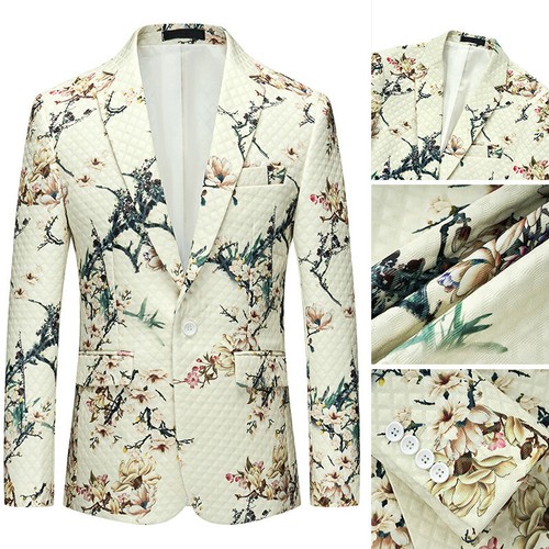 Men's Diamond Quilt Tuxedo Jacket Suit Blazer Dinner Coat Tops One Button - Picture 4 of 9