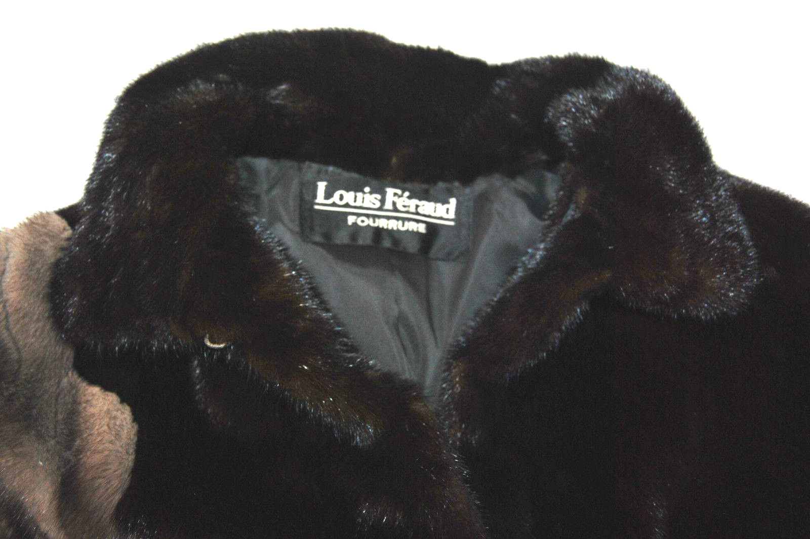 LOUIS FERAUD Real Brown/Gray Mink Fur Jacket Coat 3/4 Sleeves sz L  Great image 5
