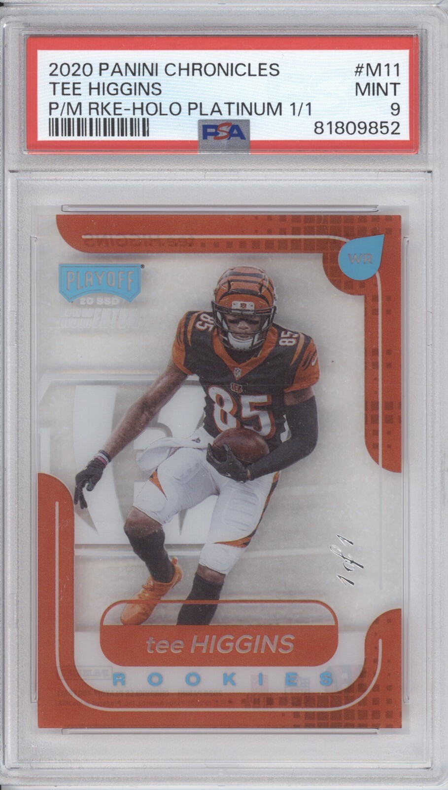 Tee Higgins Panini Chronicles Playoff Momentum Rookies #M11 Holo Platinum 1/1