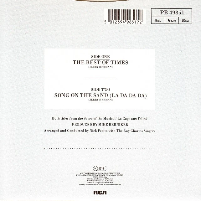 PERRY COMO - THE BEST OF TIMES - 'La Cage Aux Folles' -  45rpm 7" RECORD NEW - Image 2 of 2