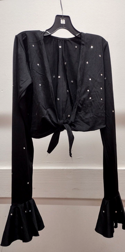 Girls Rhinestone Wrap Top Black Spandex Lycra Selena Style Skate Dancer Size SM - Picture 14 of 17