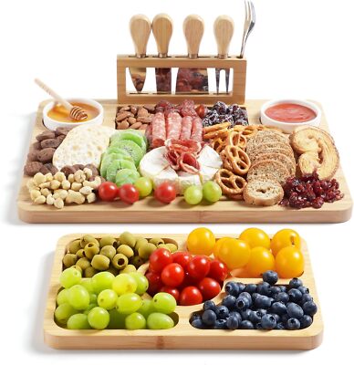 Bamboo Charcuterie Boards (23''×11''×0.8'') and Knife Set, Lightweight Cheese