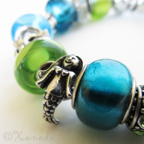 Brazalete Dije Europeo Verde Turquesa Bajo el Mar - Pulsera Sirena - Imagen 5 de 10