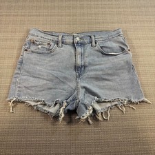 Levi's blue denim high rise shorts frayed hem