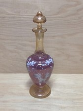 Antike Karaffe Irisierendes Glas Blumen Malerei