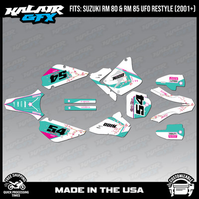 Custom Listing Graphics Kit for Suzuki RM85 (2001-23) UFO Restyle Sakura - Teal