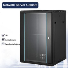 15U Wall Mount Network Server Cabinet Enclosure Rack Glass Door Lock Black 19”