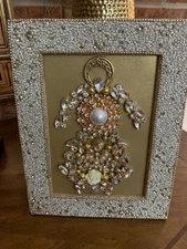 vintage jewelry art Floral Collage framed Christmas Angel
