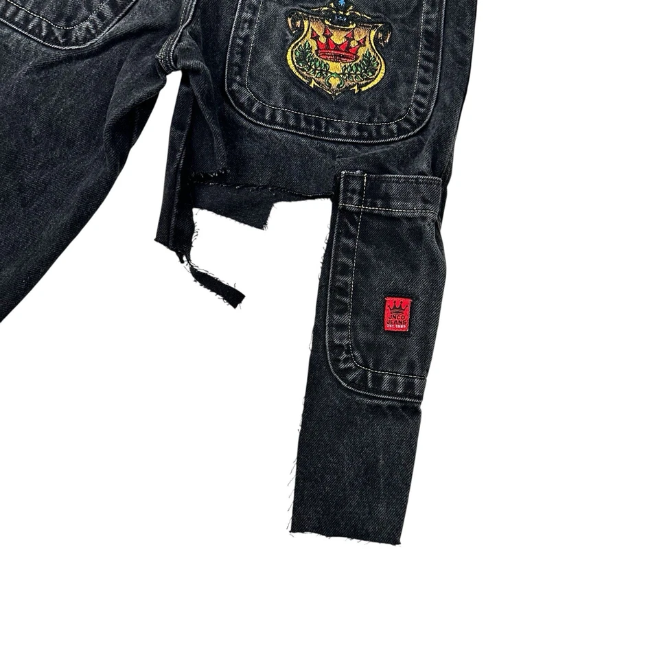 Pantalones de mezclilla para mujer JNCO talla 8 Thrashed Skater grunge pierna ancha negros Foto 3 de 4