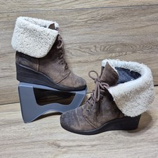 UGG Womens Zea Brown Suede Waterproof Shearling Lined Lace Up Wedge Boots Uk 7.5