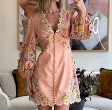 Zimmermann Zinnia Scallop Mini Dress Size 0 (8 AU/UK 4 US) Pink Linen Romantic