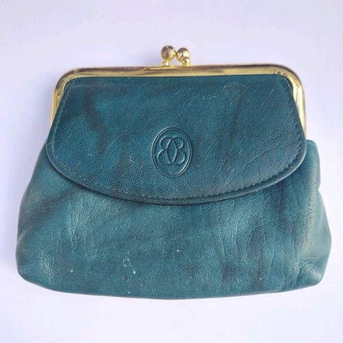 Buxton Wallet Green Soft Leather Kiss Lock Coin Purse Pocket Retro Minimalist