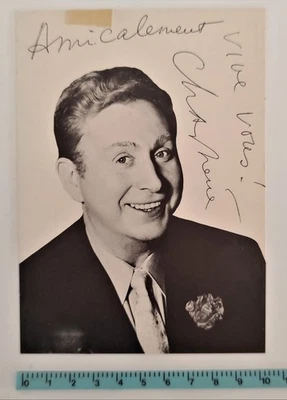 rare carte dédicacée signée 14,5 x 10,5 cm CHARLES TRENET à l'Olympia 15/04/1975 - Photo 1/3