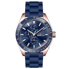 Invicta Men's Watch Aviator Chrono Rose Gold Tone Case Blue Bezel Strap 38406