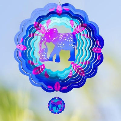 Artistic 12 Inch Stainless Steel Wind Spinner - Unique Purple Elephant Design