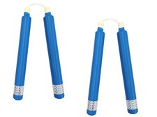 10  Martial Arts Dipped Foam Nunchucks Pair 2-pack, Blue w/ Holo Silver