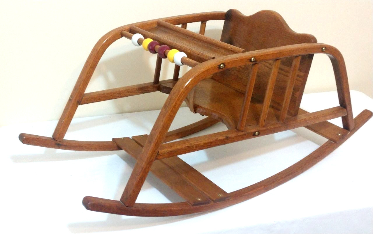 Rare Childs Antique Oak Art Deco "Sleigh" Rocker ~ Can Disassemble ~ Reduced