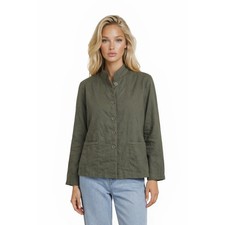 FLAX Jacket Blazer Shirt Women Size Medium Olive Green Linen Button Front