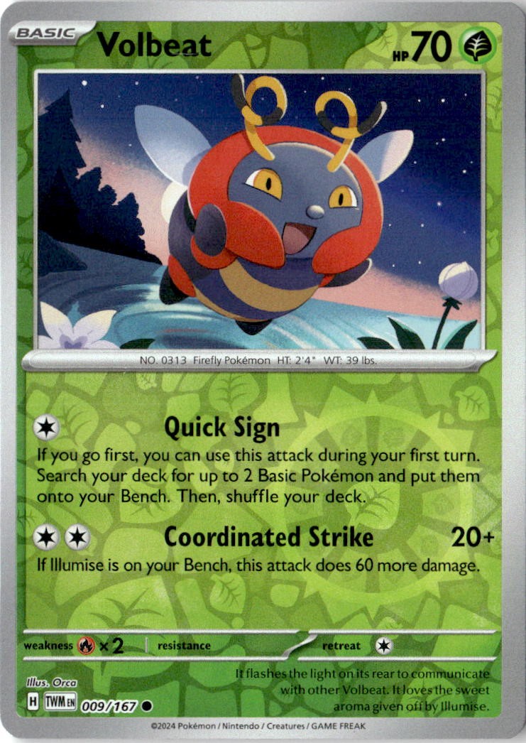 Pokemon TCG Volbeat 009/167 Reverse Holofoil SV06: Twilight Masquerade