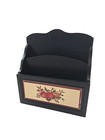 Wood Mail Letter Organizer Black Fruit Motif Decorative 12"x10"x4"