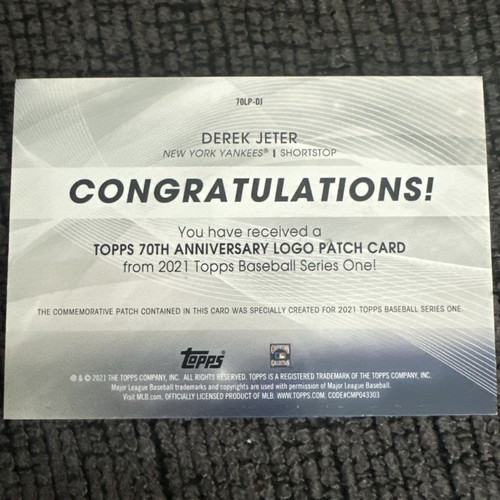 2021 Topps Topps 70th Anniversary Manufactured Logo Patches #70LP-DJ Derek Jeter - Bild 2 von 2