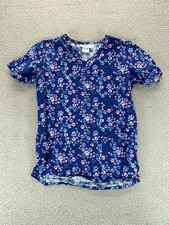 VAC Veterinary Apparel Scrub Top Womens XS Blue Pink Paw Print Cotton V-Neck