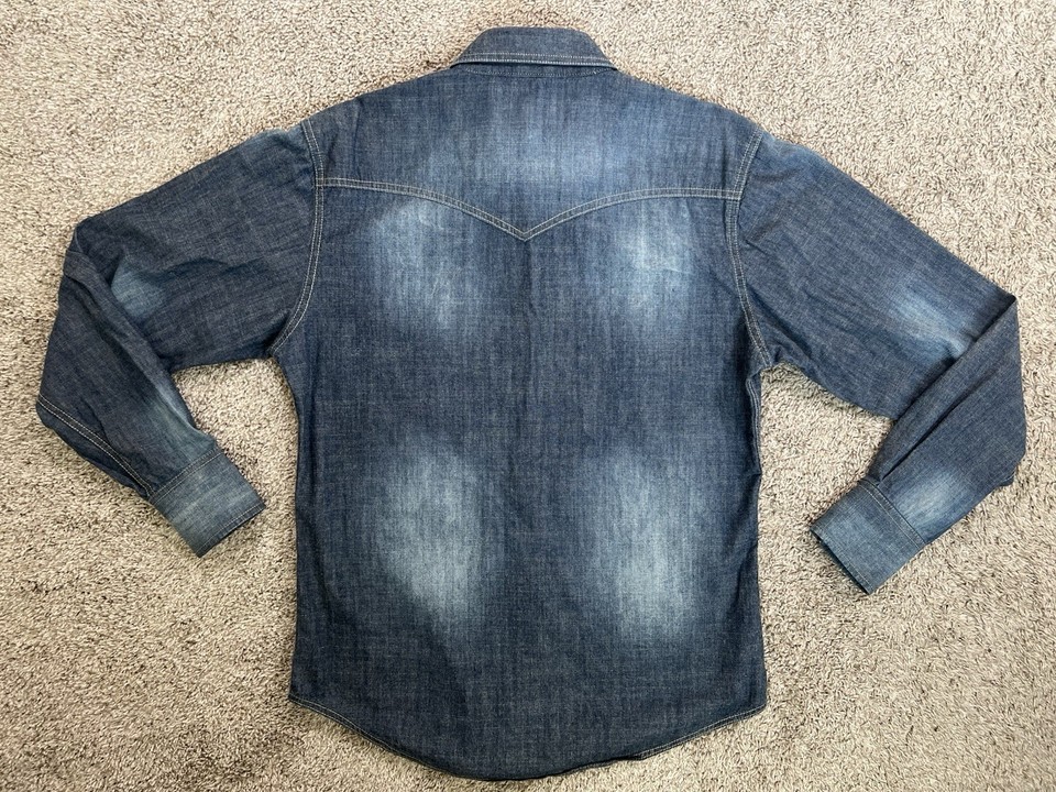 Wrangler Retro Blue Denim Pearl Snap Shirt Western Men’s Medium | eBay
