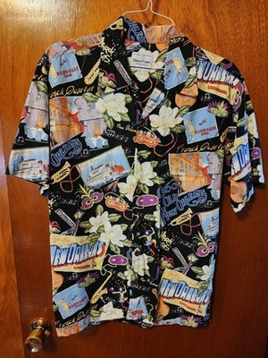 Men's Medium David Carey Black New Orleans Print Short Sleeve Shirt
