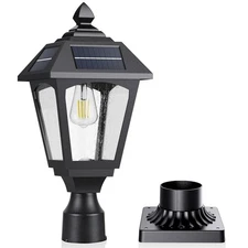 Solar Post Lights Outdoor, Aluminium Solar Lamp Post Light with Pier Mount Ba...