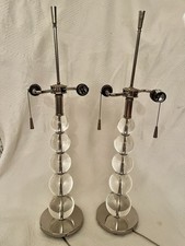 2 Vtg Table Lamp MCM 5 Crystal Stacked Balls Round Chrome Base Both Work