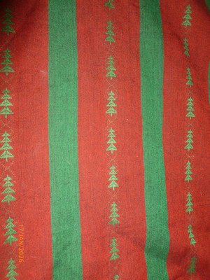 Vintage Woven Striped Fabric Christmas Xmas Tree By the 1yd Green Red 44x36''