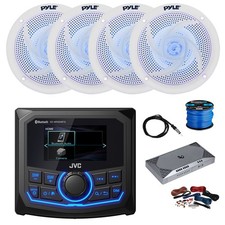 JVC Marine BT AM/FM/WB Receiver, Amp, 4X 6.5" 240W LED White Speaker,Accessories