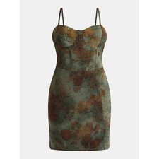 Madden NYC Floral Corset Mini Dress Olive Green Boned Bodice 16/18 XL /#26207