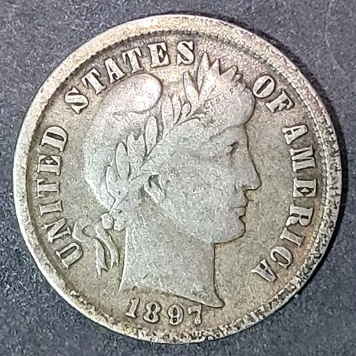 1897 P Barber Dime 90% Silver Philadelphia Mint Liberty Head USA Coin