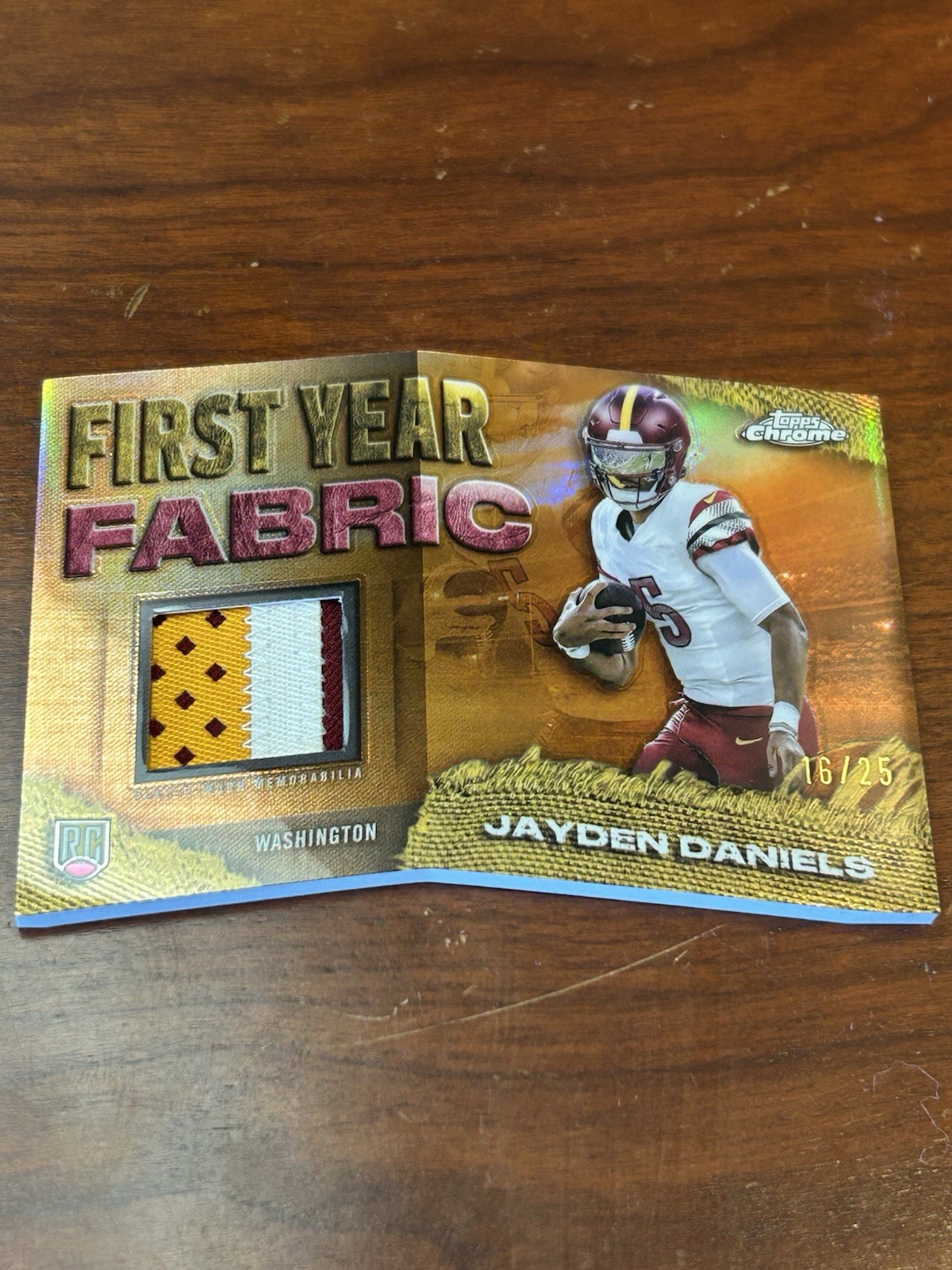 Jayden Daniels 2024 Topps Chrome Football RC #FYF-JD First Year Fabric Relic /25