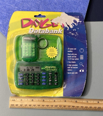 Vintage Merangue Dayglow Databank W/ Keychain Calculator SEALED 90's RETRO