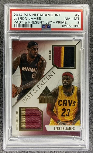 2014 Panini Paramount Past & Present LeBron James GAME-WORN PATCH 4/20 #2 PSA 8