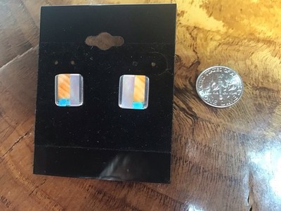 Vintage Jim Royer Navajo Multi Inlay, Sterling Silver Square Earrings