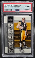 2004 UD Premiere BEN ROETHLISBERGER Rookie RC Football Card PSA 10 GEM MINT. rookie card picture