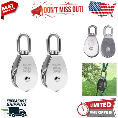 2PCS M50 Single Pulley Snatch Block 304 Stainless Steel Lifting Crane Swivel Hoo